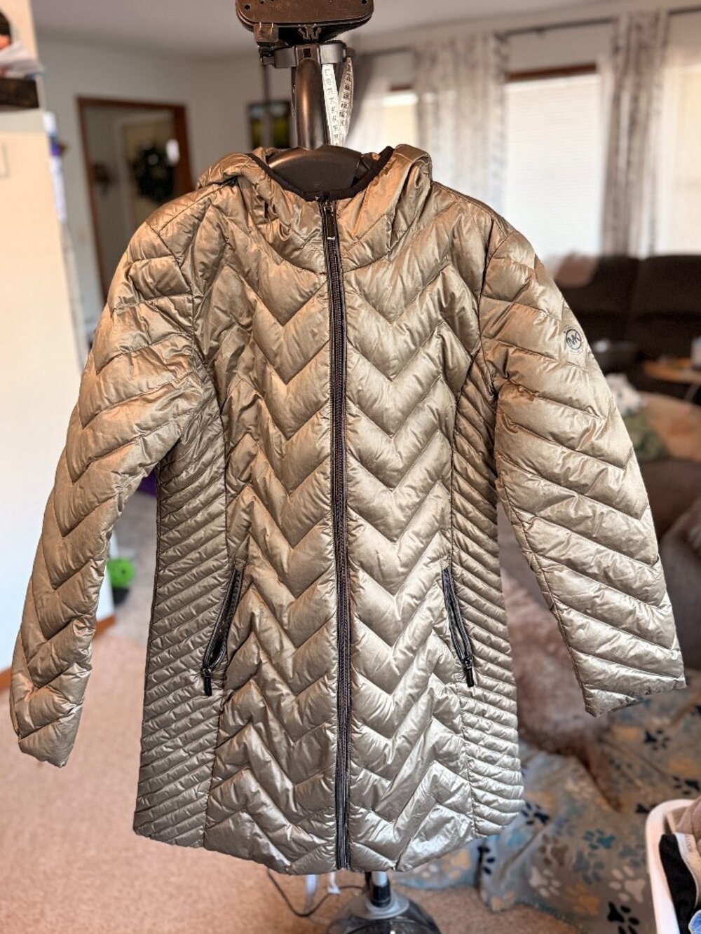 Michael Michael Kors Women's Chevron Zipper Hooded Packable Coat Size M